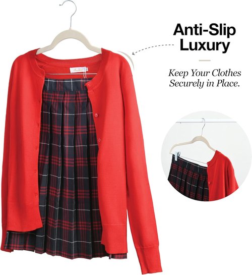 Home-it Velvet Hangers with Clips - Space-Saving No Slip Design for Pants, Skirts & Dresses - 10 Pack in Ivory