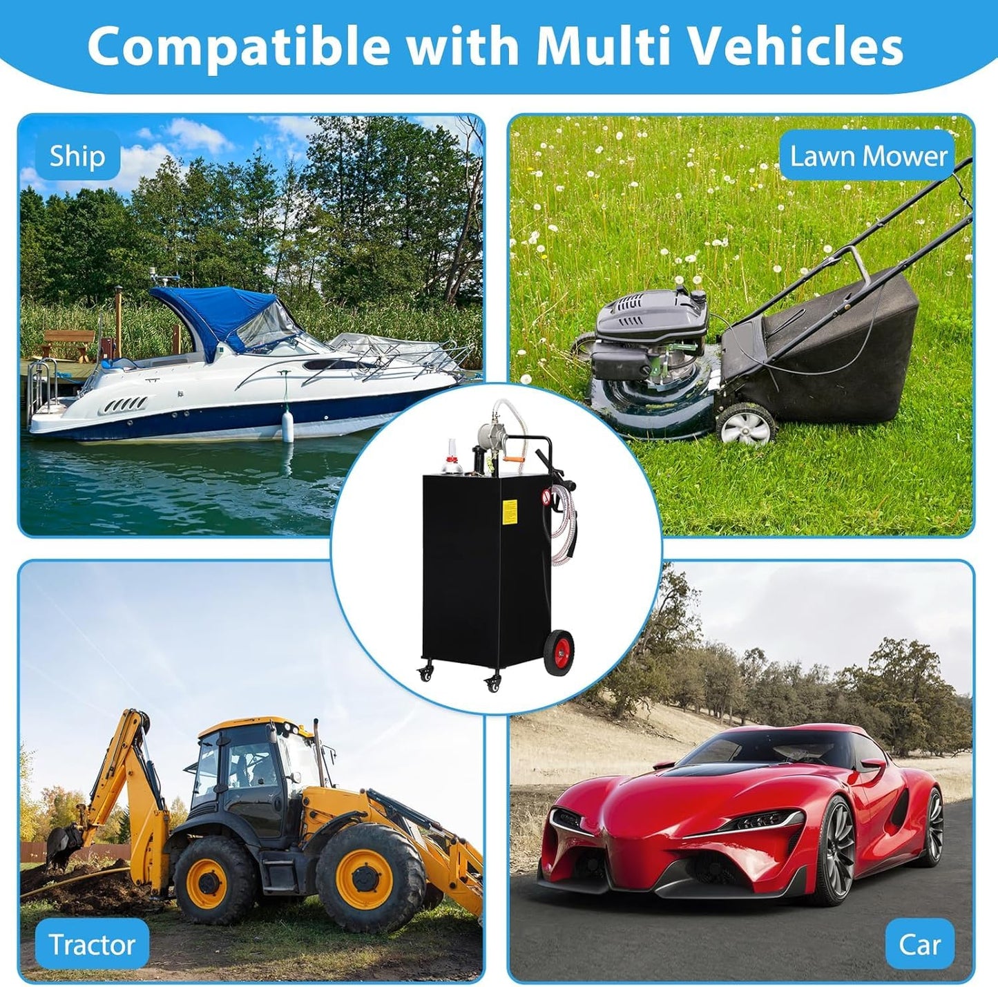 50 Gallon Portable Fuel Caddy with Manual Pump, Heavy Duty Gasoline & Diesel Transfer Tank On 4 Wheels, Mobile Fuel Storage Container for Truck, Boat, Lawn Mower, ATV, Garage & Farm Use – Black