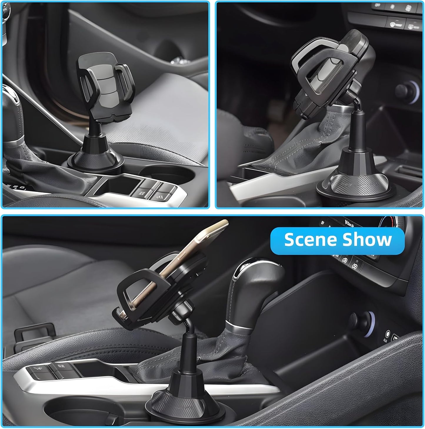 Bokexing 360 Car Cup Holder Phone Mount, Automotive Rotatable Adjustable Gooseneck Height Cell Phone Cradle Mount