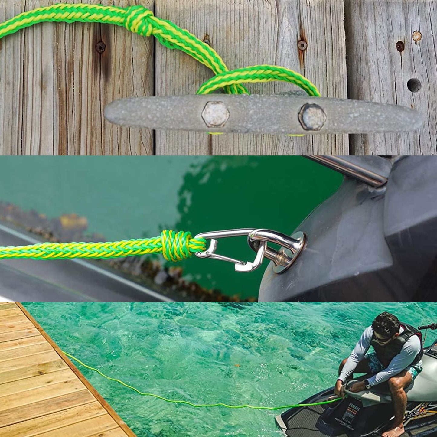 ISURE MARINE Kayak Tow Rope with Clip Dock Lines Heavy Duty Braided Line Ideal for Jet ski,watercraft Boat, Kayaking, Marine Sets of Two Ropes 1/2 Inch Diameter x 7ft Lengths Green