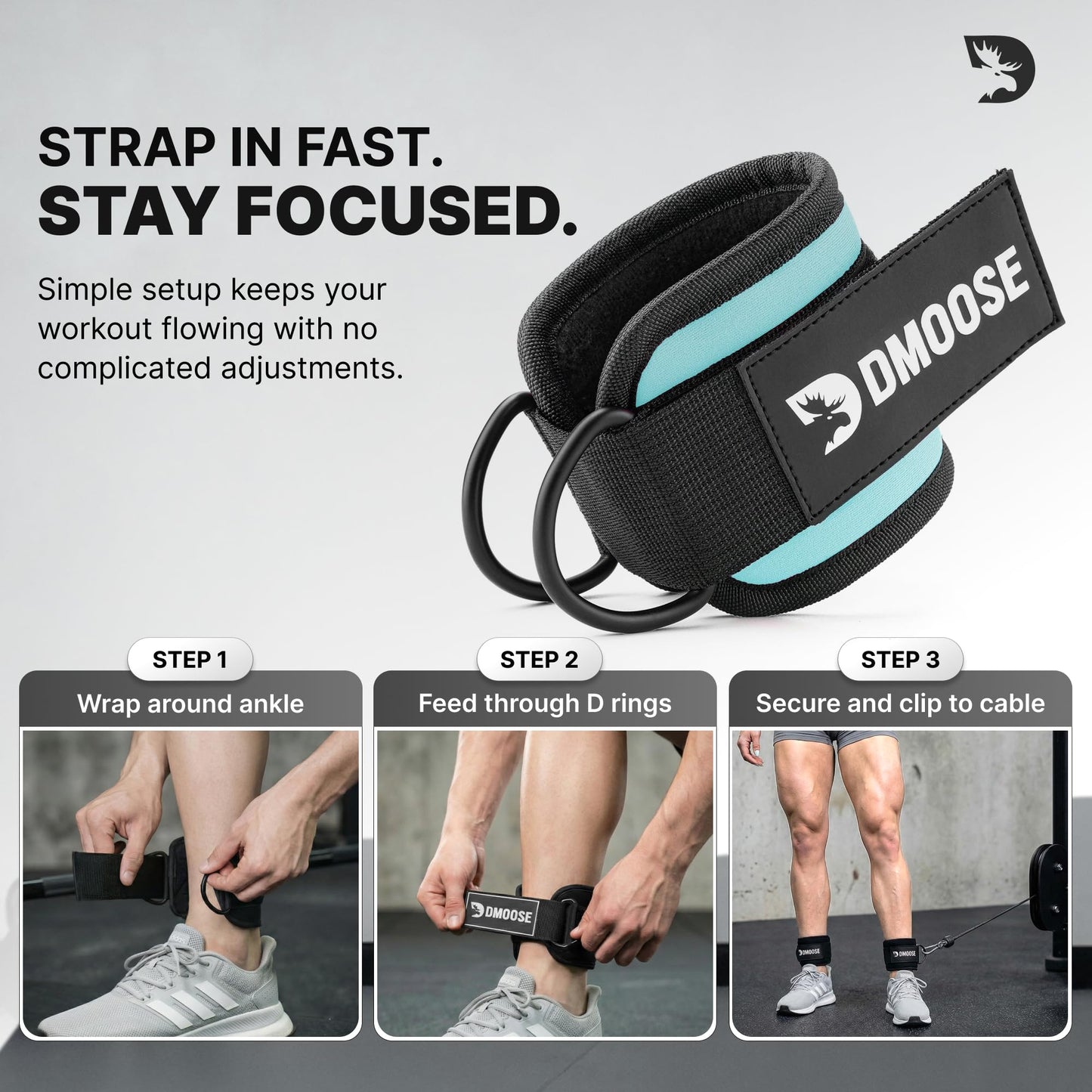 DMoose Ankle Strap for Cable Machine - One Size Fit with Premium Padding, Workout Kickback Ankle Cuffs, Ankle Bands for Working Out, Booty Workouts, Leg Extension, Hip Abductors & Lower Body Exercises