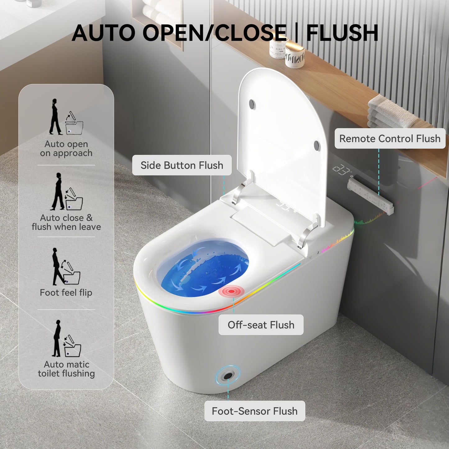 Erdoru Smart Toilet with Bidet Built-in,One Piece Toilet with Foam Shield,Auto Open/Close Lid,Heated Seat,Warm Water Sprayer & Dryer,Adjustable Night Light,Auto Flush