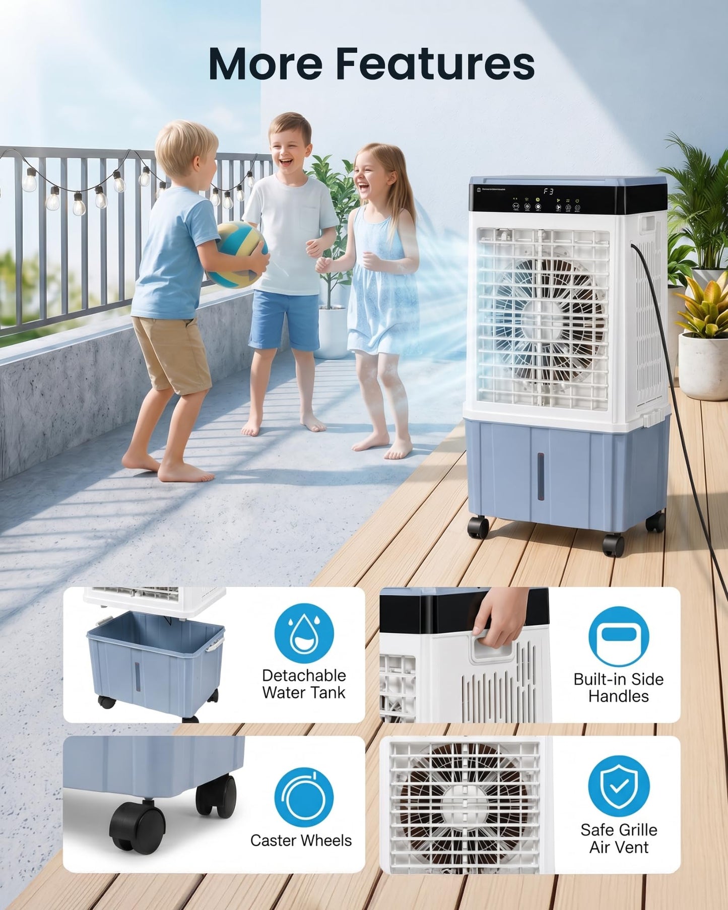 Air Choice Swamp Cooler, 3000CFM 31" Evaporative Air Cooler, 5.5Gal Removable Tank & 4 Ice Box, 120° Oscillation, 3 Speeds, Remote, 12H Timer, 3-in-1 Air Cooling Fan for Outdoor, Office, Bedroom, Blue