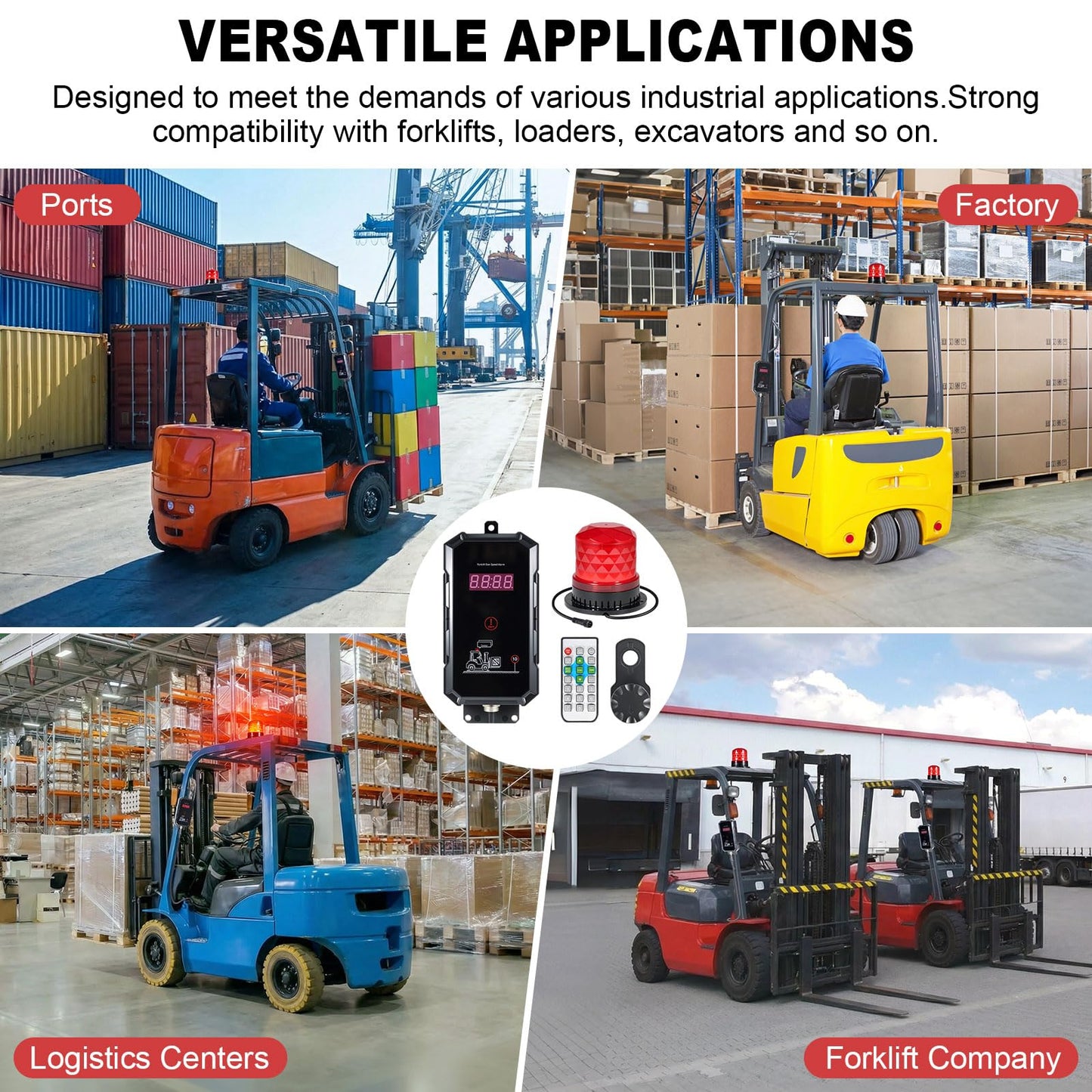 eTzone Forklift Overspeed Alarm System with 3-Level Speed Alert, 115dB Siren Warning Light, Admin-Only Remote, IP65 Waterproof for Warehouse Industrial Safety, DC 12-48V