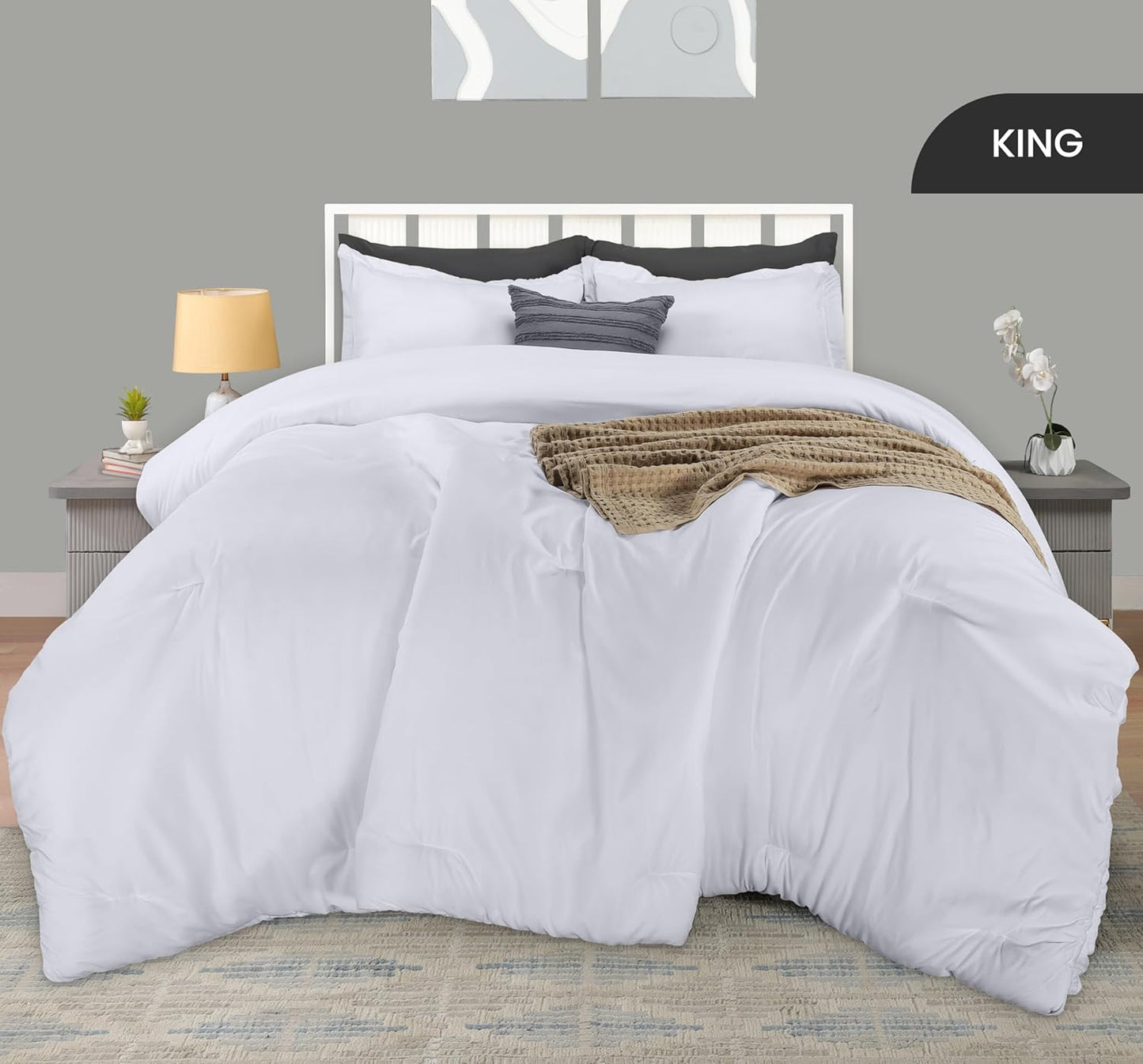 Utopia Bedding King Comforter Set - 3 Piece White Down Alternative Soft Bedding | 90 x 102 Inches