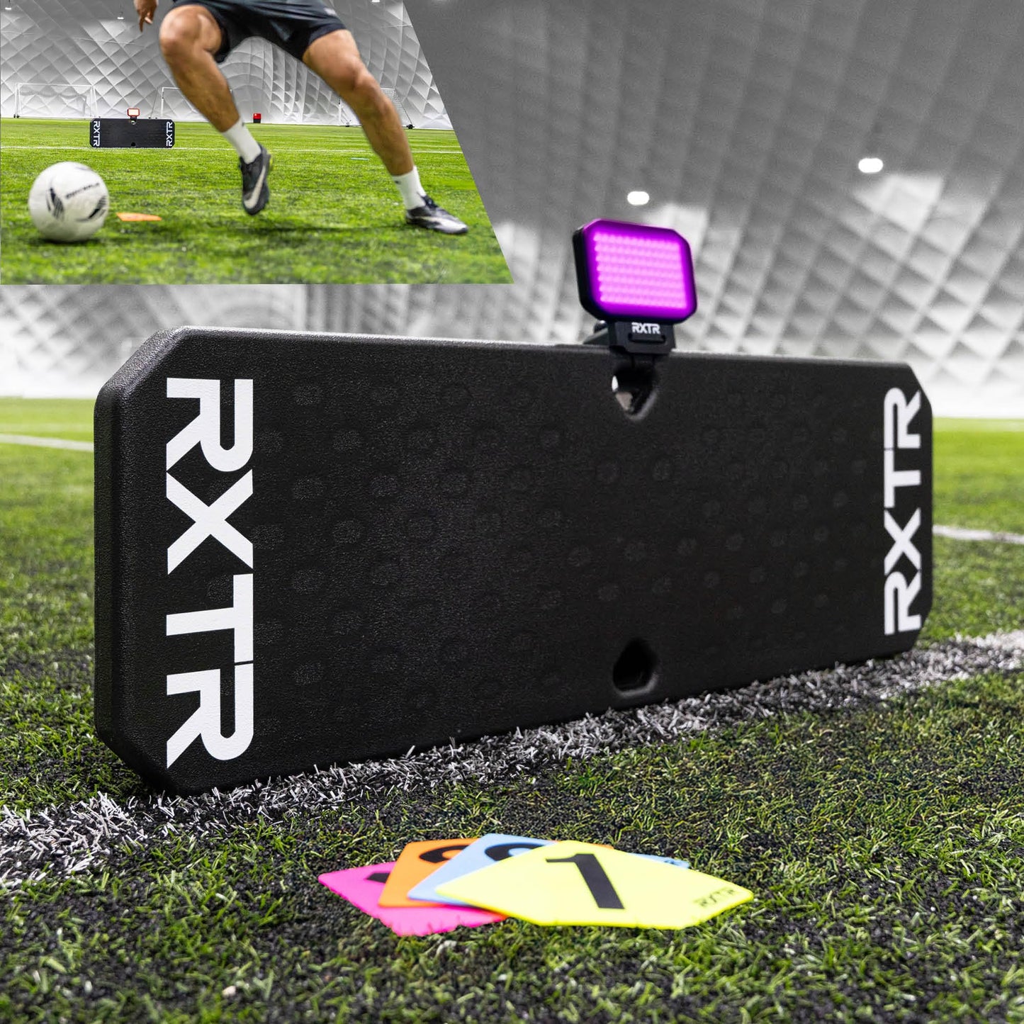 RXTR PRO Coach Soccer Training System - Smart Reaction Light & Soccer Rebound Board with Real-Time Scoring, 17 Pre-Programmed Drills, App-Free Training for All Skill Levels