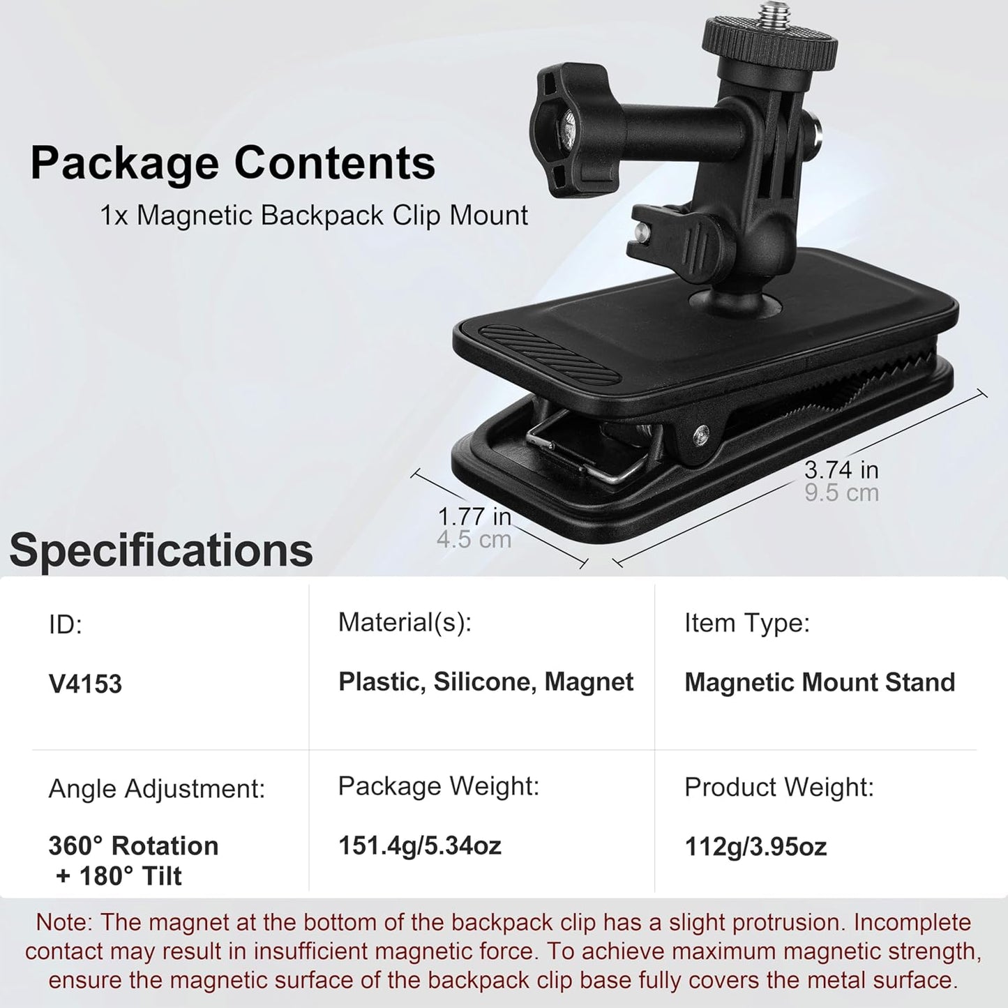 MINIFOCUS Backpack 360 Insta360 Magnetic Mount Clip, Universal Swivel Action Camera Clip for Go Pro DJI Osmo AKASO