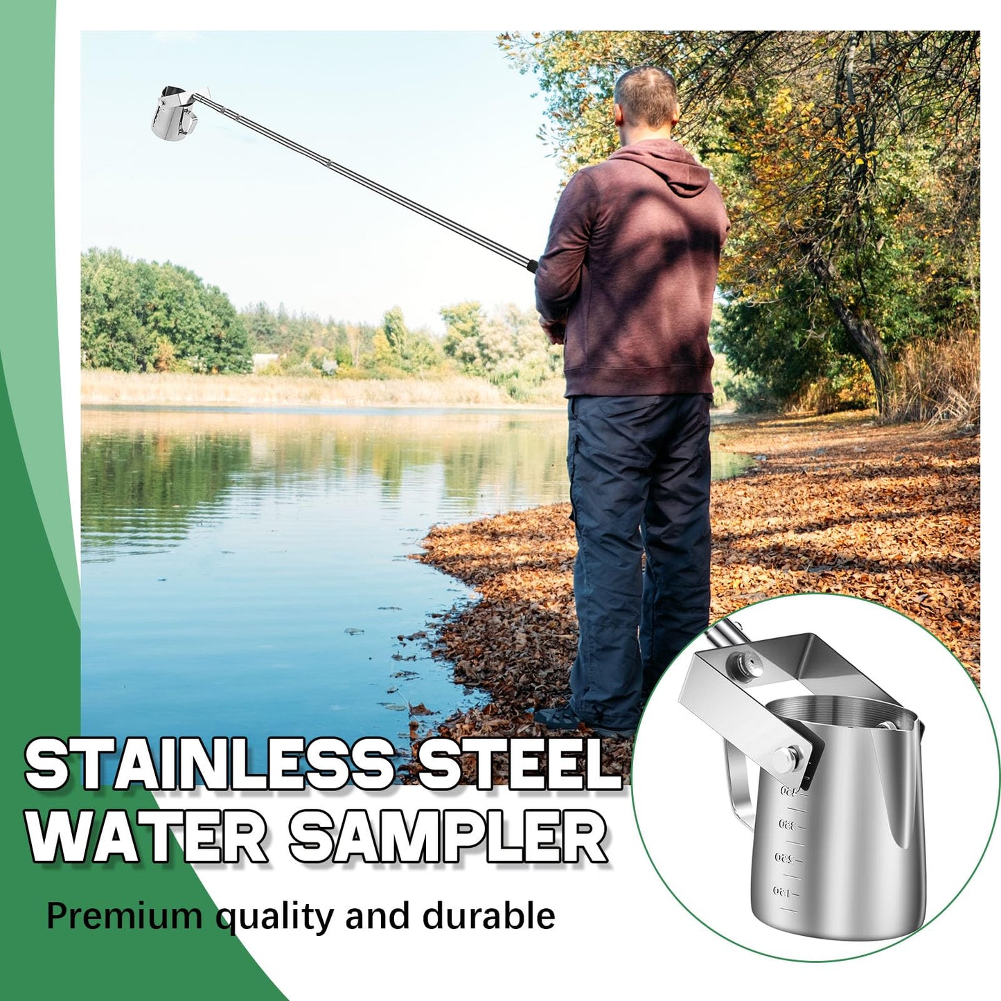 Maxdot 2 Pcs 3.6ft- 9.8 ft Telescopic Water Sampler Dipper, Pendulum Beaker Sample Ladle with Water Sampling, Pole Sampler Rod (550 Ml, Stainless Steel)