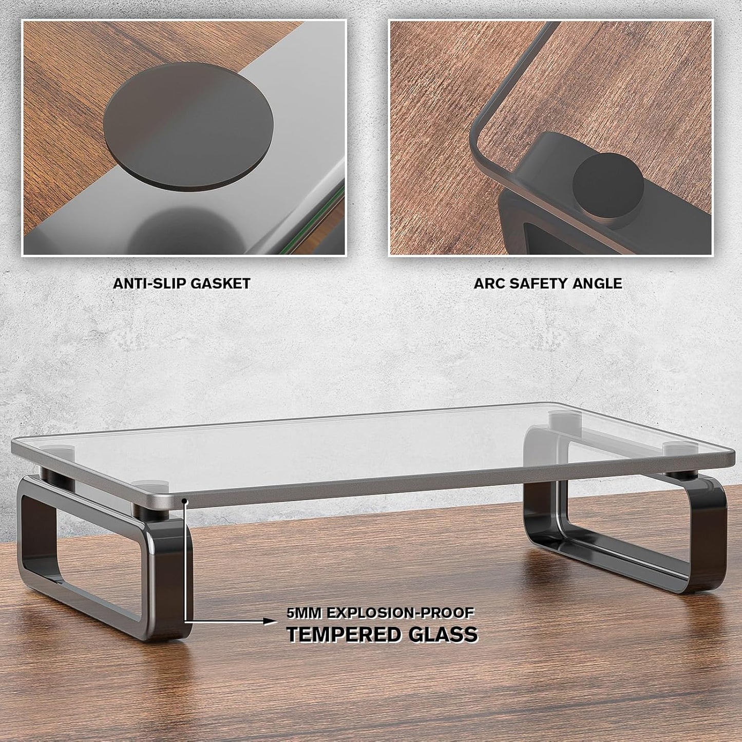 HD02B-001U Hemudu Computer Monitor Stand Riser Multi Media Desktop Stand for Flat Screen LCD LED TV, Laptop/Notebook