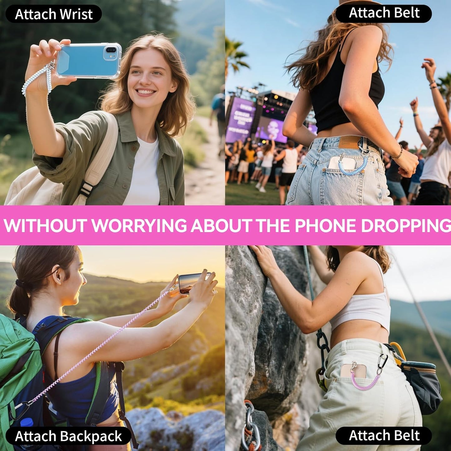 4 2* 4* 1* Doormoon Phone Lanyard Leash with Patch, Phone Tether, Phone Tether Tab, Carabiner for Climbing Outdoor