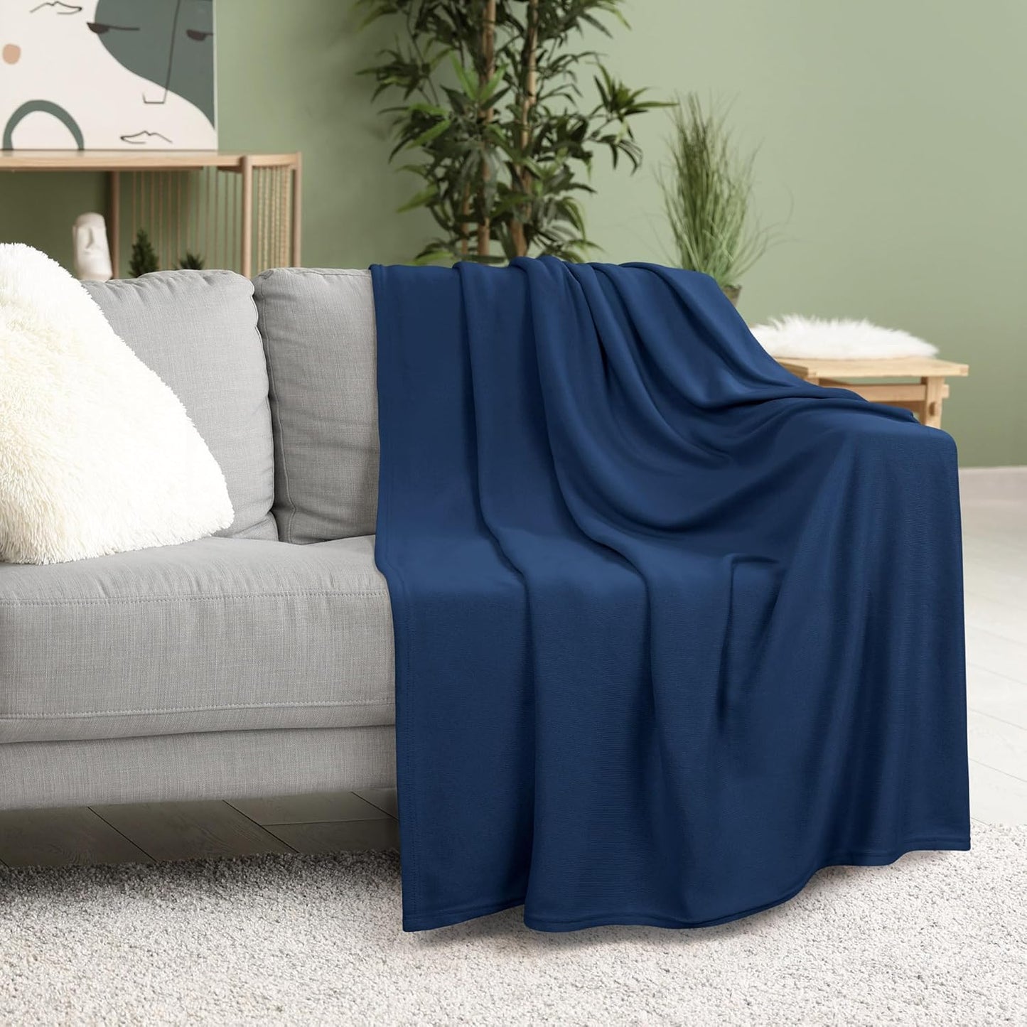 Utopia Bedding Knit Blanket - Soft Lightweight Jersey Queen Size (90x90 Inches) - Navy Color for Bed & Couch