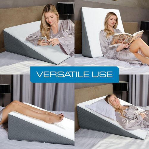 Kolbs Extra Wide Bed Wedge Pillow - Sleep Apnea & Acid Reflux Relief | Chic Jacquard Cover (12" Height)