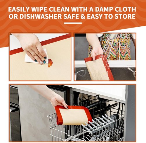 KitchenRaku Silicone Baking Mats - 2-Pack Reusable Nonstick Sheets, 16.5"x11.6", BPA Free for Cookies & Pastries
