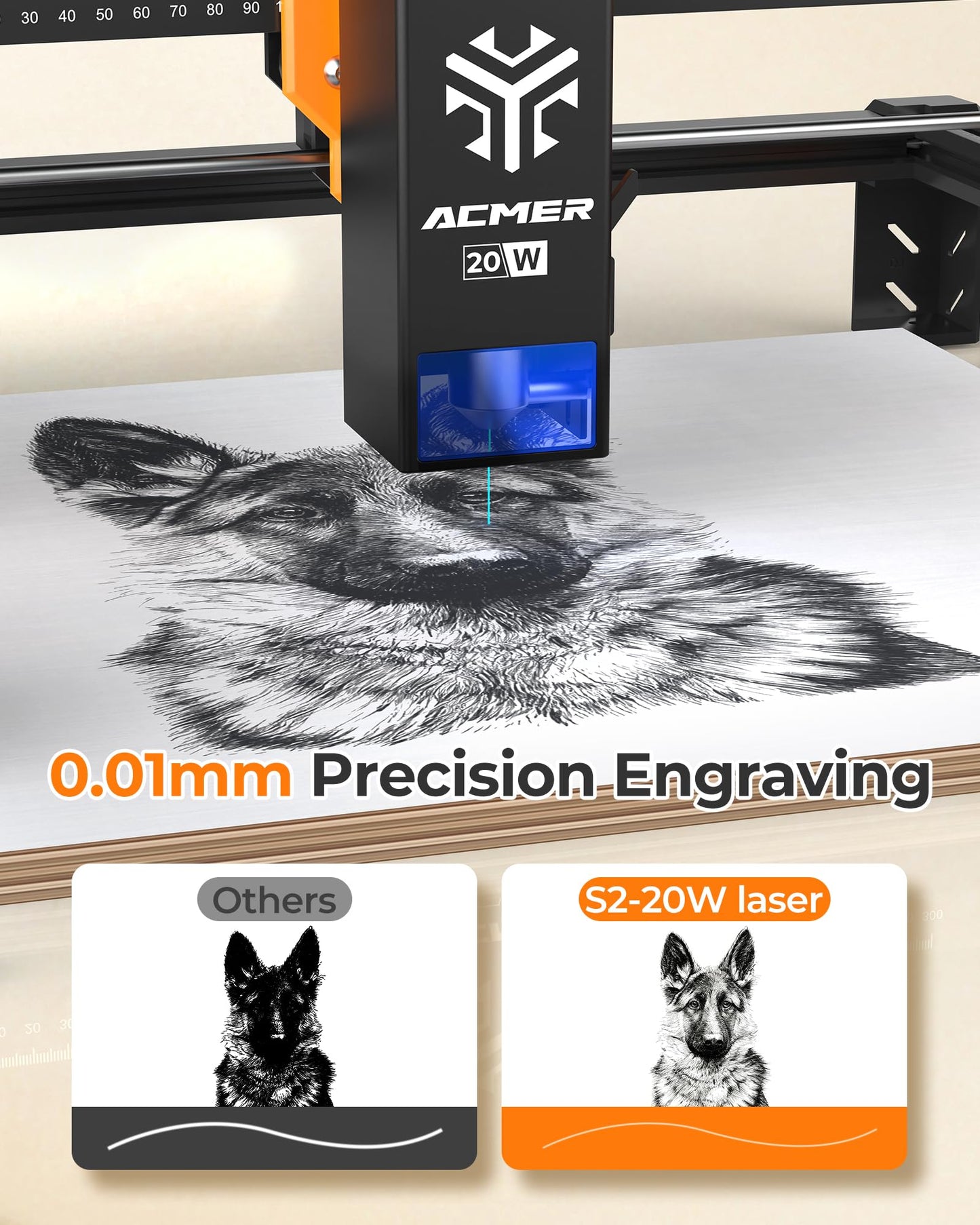Acmer S2 20W Laser Engraver, Diode Lazer Machine with 25L Air Assist, High Precision Laser Engraving & Cutting Machine, 300×285mm DIY Laser Cutter for Wood, Acrylic, Leather, Ceramic