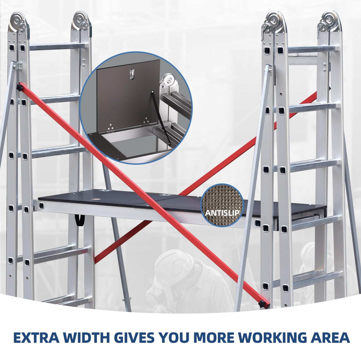 APARECIUM 18‘ Aluminum Scaffold Tower, Multipurpose Rolling Scaffolding Work Platform, Utility Scaffolding Tower, Adjustable Work Platform with Hatch Deck and Guard Rail, 500 Lbs Duty Rate