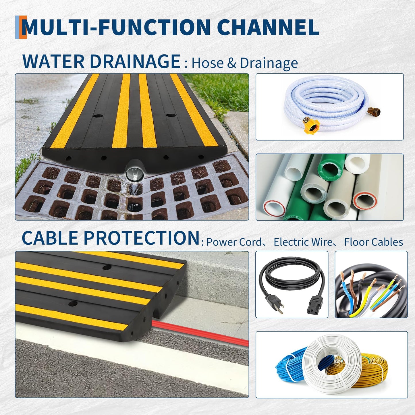 GarveeTech Rubber Driveway Ramps Set of 2, 48" Heavy Duty Accessibility Ramps with Drainage Grooves & Reflective Strips for Cars, Wheelchairs, Forklifts All Weather Use