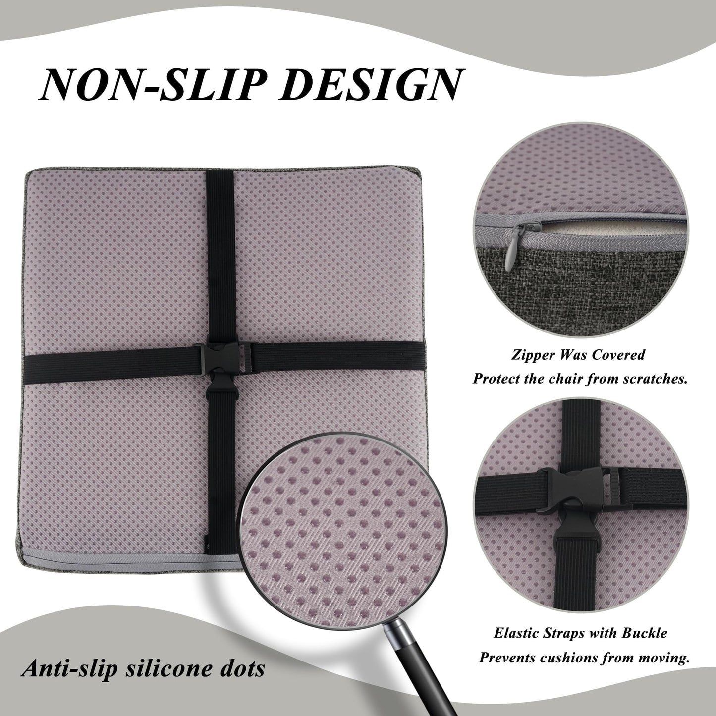 FlyGulls Square Bar Stool Cushions Set of 2 Non-Slip Chair Pads with Ties 2" Thick Chair Cushions with Machine Washable Cover 14" X 14" (Dark Grey)