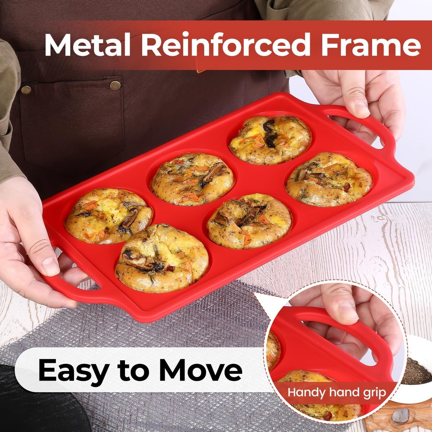 Skiennix Silicone Egg Molds - Non-Stick 3-Inch Muffin Top Pans for Breakfast Sandwiches | 2-Pack Red