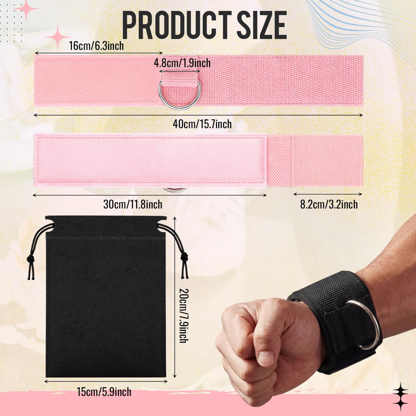 Sadnyy 4 Pack Ankle Straps for Cable Machine Ankle Resistance Bands with D Ring Fitness Wrist Cuffs Neoprene Padded for Women Men Gym Pulley Strap Glute Workouts Leg Extensions(Black, Pink)