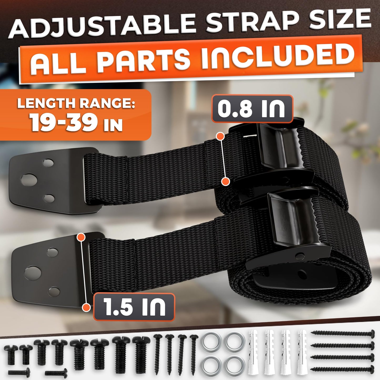TV Straps Safety for Flat Screen - Anti-Tip TV Safety Straps for Furniture Anchoring, Easy to Setup and Hold-Up to 330 lbs, Adjustable 19"-39" Length Flexible Nylon, Wear-Resistant