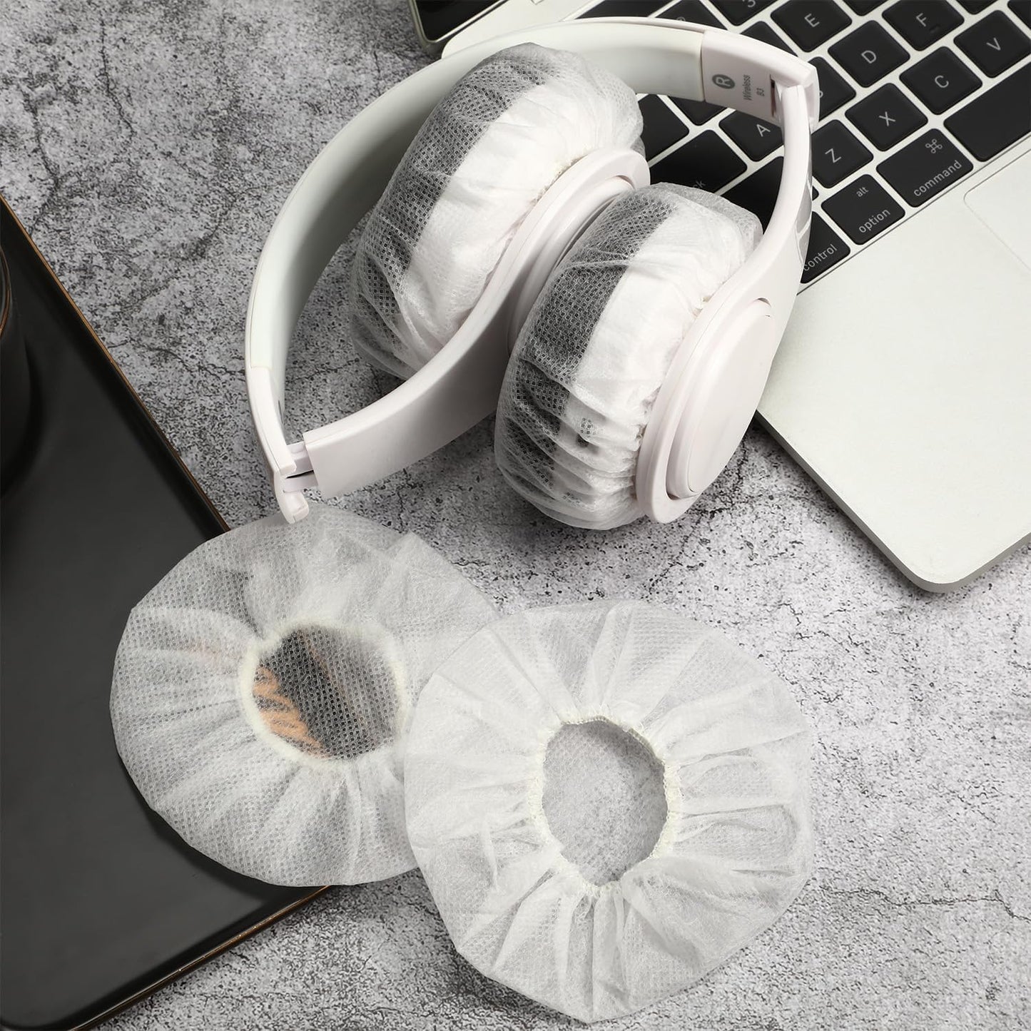 BBTO 100 Headphones(11 cm,White) Pieces Headphone Ear Covers Disposable Earphone Sanitary Non-Woven Stretch Earpad