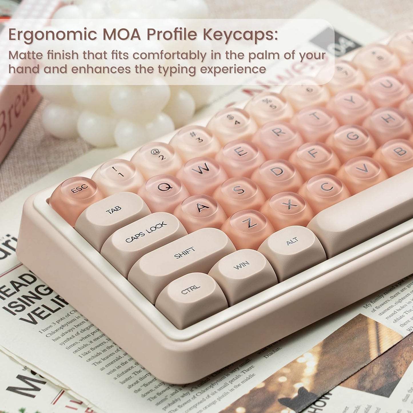 Rainy75 132 PBT Keycaps, Jelly Pink Keycap Foundation MOA Profile, Keys Cute Custom Keycaps for Cherry Gateron MX