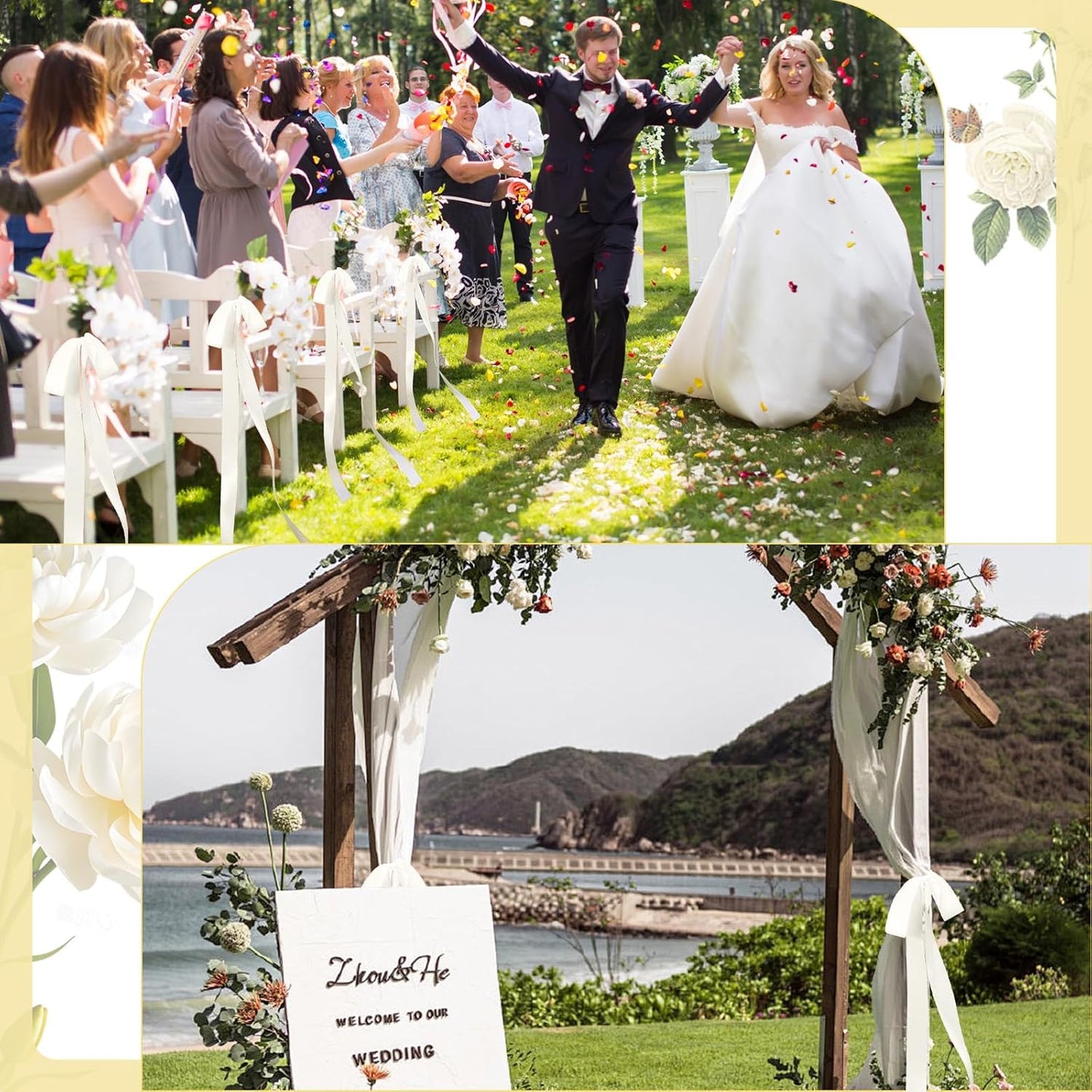 Skiennix 24 Pcs Ivory Ribbon Bows - Elegant Wedding Chair Decorations | Perfect for Bridal Showers & Ceremonies