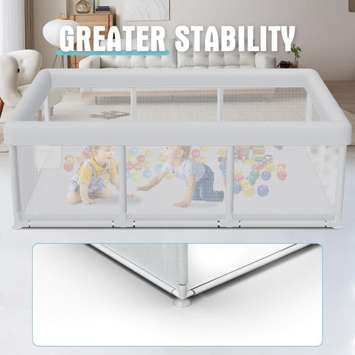 Hiaksedt Baby Playpen - 74x50 Inch Indoor & Outdoor Play Yard with Breathable Mesh Safety Features