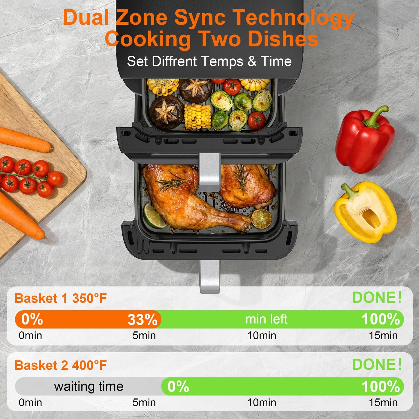 13QT Dual-Basket Air Fryer, Vertical Compact Large Air Fryers with viewing window & Independent Light, 10-in-1 Presets for Home Family, Bake/Grill/Dehydrate/Reheat, Freidora De Aire Dishwasher-Safe