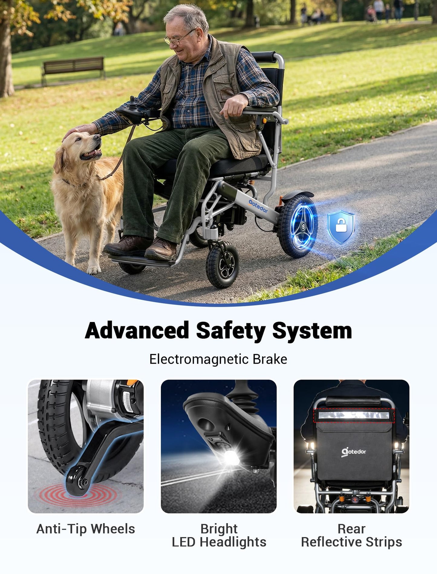 2026 Upgraded Aotedor Electric Wheelchair for Adults, Foldable Heavy Duty Power Wheelchair with 35 Miles Long Range, Two Batteries and Dual Brushless Motors, 330 lbs Capacity, Airline Approved