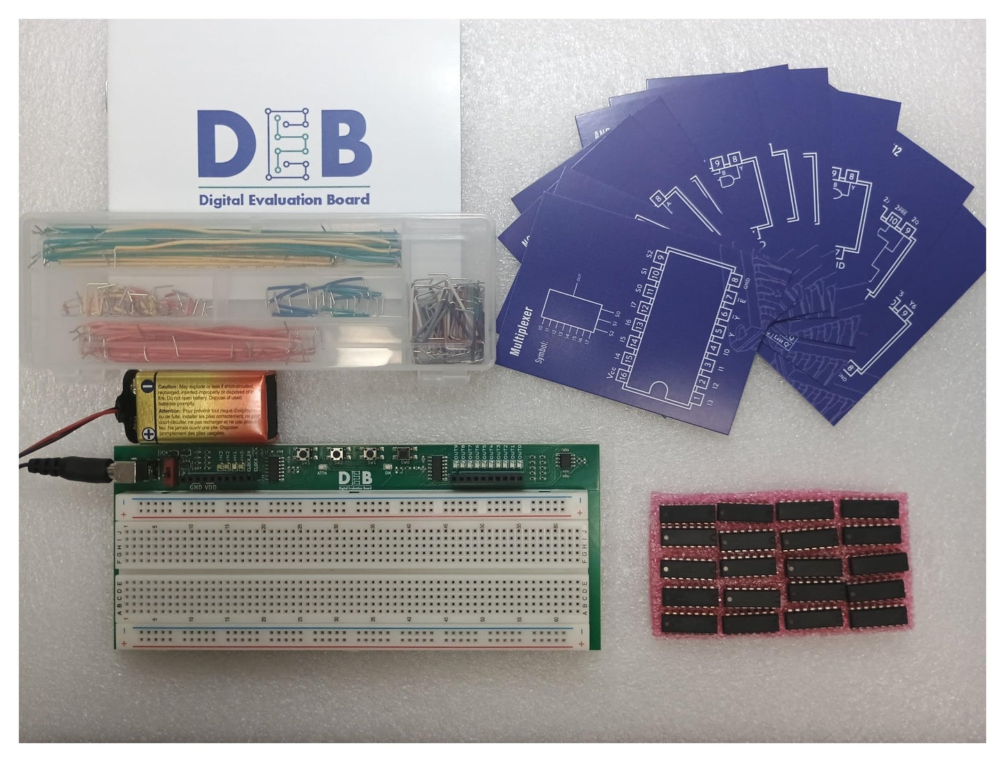 Digital Evaluation Board DEB Plus, Solderless Expandable Circuit Prototyping for Electrical Engineering Students, 20 IC Logic Chips, 140-Piece Wiring Set, Hands-On STEM College Prep Learning System