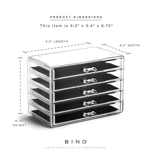 BINO The Manhattan Series Acrylic Makeup Drawer Organizer - 5 Clear Drawers for Beauty & Jewelry Storage
