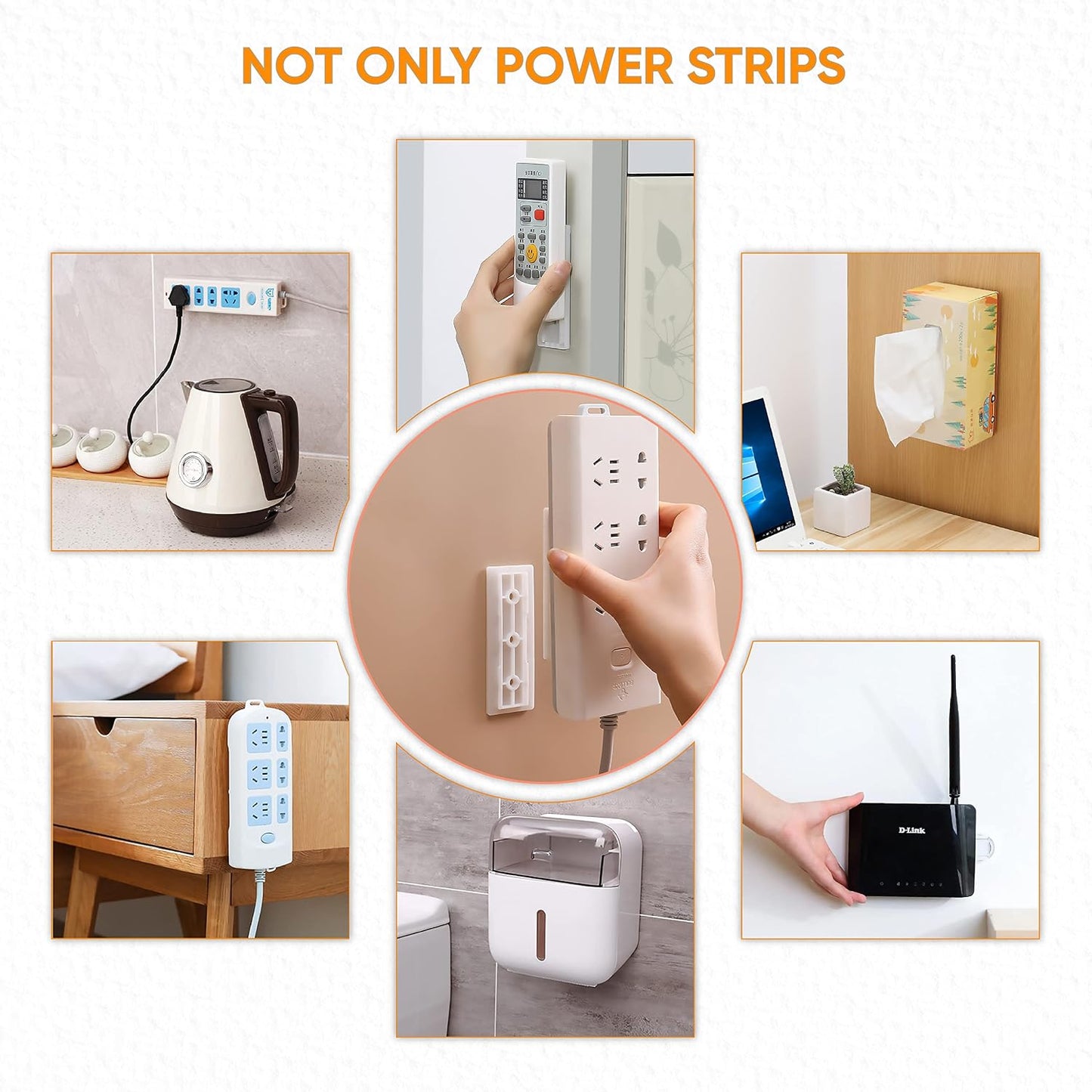 365Home 10-Pack 20 Adhesive Punch-Free Socket Holder, Self Adhesive Desktop Socket Fixer, Power Strip Holder Wall Mount