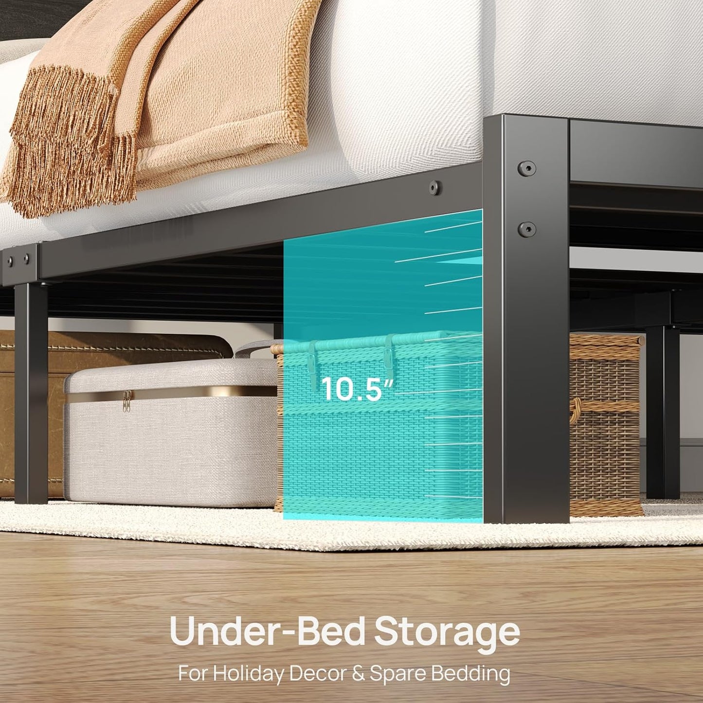 Rolanstar Queen Bed Frame - LED Headboard with Charging Station | Noise-Free Black Oak Design