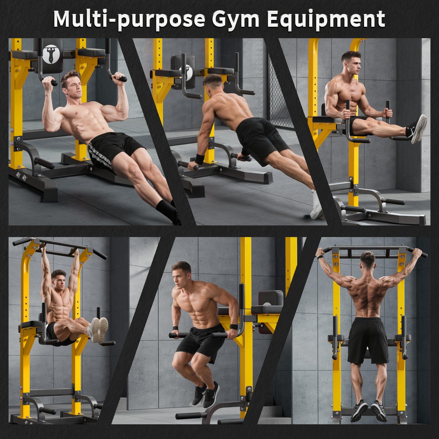 SogesHome Adjustable Pull Up Bar & Dip Station, Heavy Duty 330LB Capacity Multifunctional Home Gym Fitness Equipment for Strength Training, Push Up Stand for Arm, Back, Core & Full Body Workout, Yellow