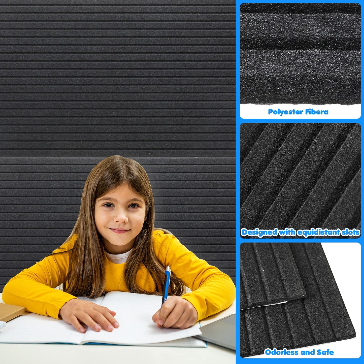 10 Pack 47x24 Inch Acoustic Wall Panels, Large Self Adhesive Sound Absorbing Panels for Home, Bedroom, Gaming Room, Studio & Office, High Density Noise Dampening Wall Decor for Echo Reduction, Black