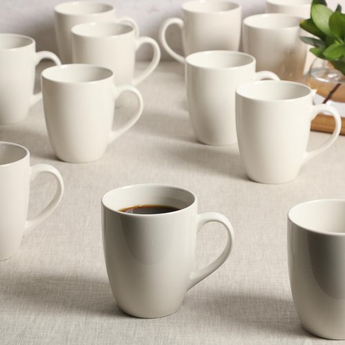 Gibson Home Great Essentials 12 Ounce Porcelain Coffee Mugs - Set of 12 - Cups for Latte, Hot Tea, Cappuccino, Mocha, Espresso, Cocoa