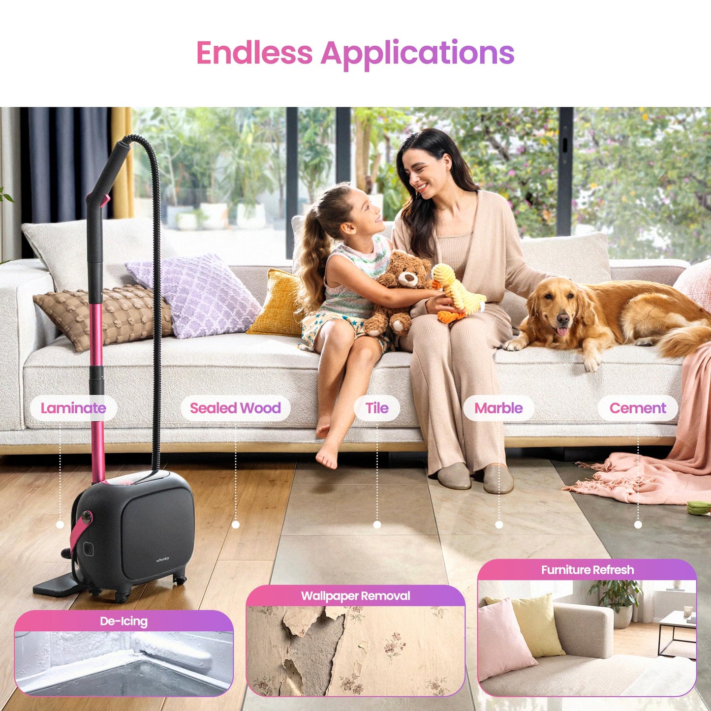 Schenley 21-in-1 Steam Cleaner, High-Pressure Heavy-Duty Steamer for Deep Cleaning Floors, Tiles, Upholstery, Grout, Grill and Cars, Fast Heat-Up, Large Water Tank, Multi-Purpose, Portable Design