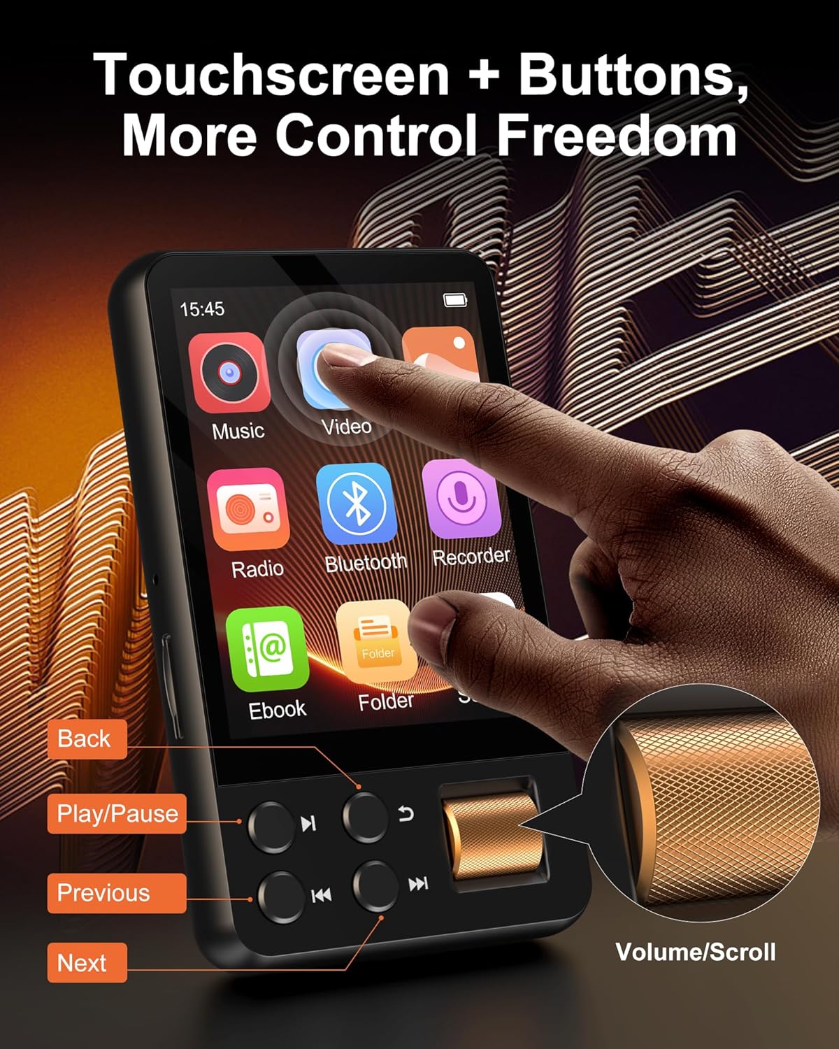 AGXOV 128GB MP3 5.3, Player with Bluetooth Music Player with Built-in HD Speaker, FM Radio, Voice Recorder, HiFi Sound