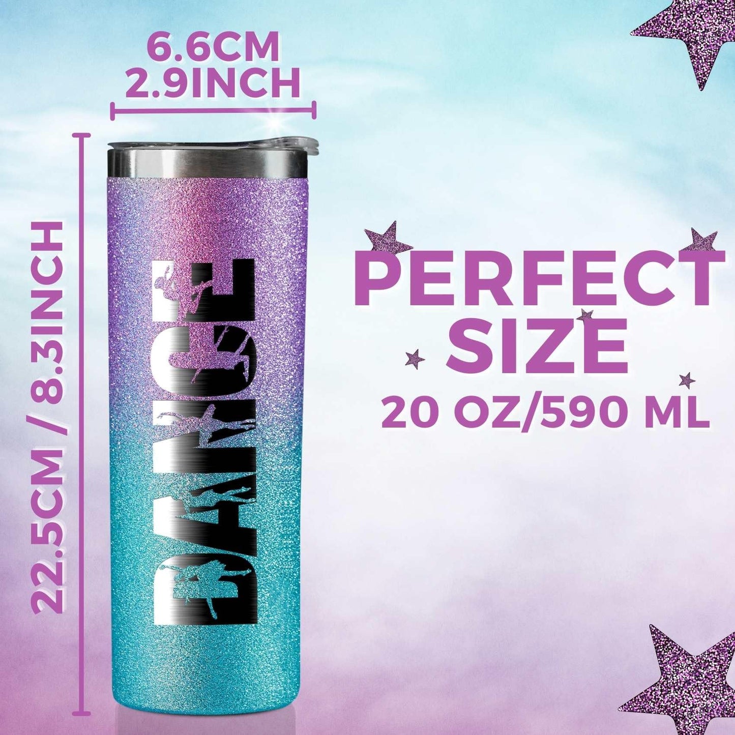 Onebttl Dancer Gifts for Girls, Teens, Her - Dance - 20oz/590ml Stainless Steel Insulated Glitter Skinny Tumbler with Straw, Lid - Dance Themed Gifts for Women - (Purple-Blue Gradient)