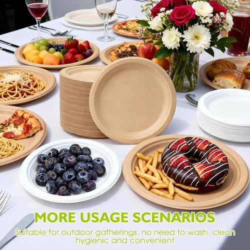Compostable Paper Plates by Eco-Choice - 9 Inch Heavy Duty, Biodegradable & Unbleached, 125 Pack for Parties & Picnics