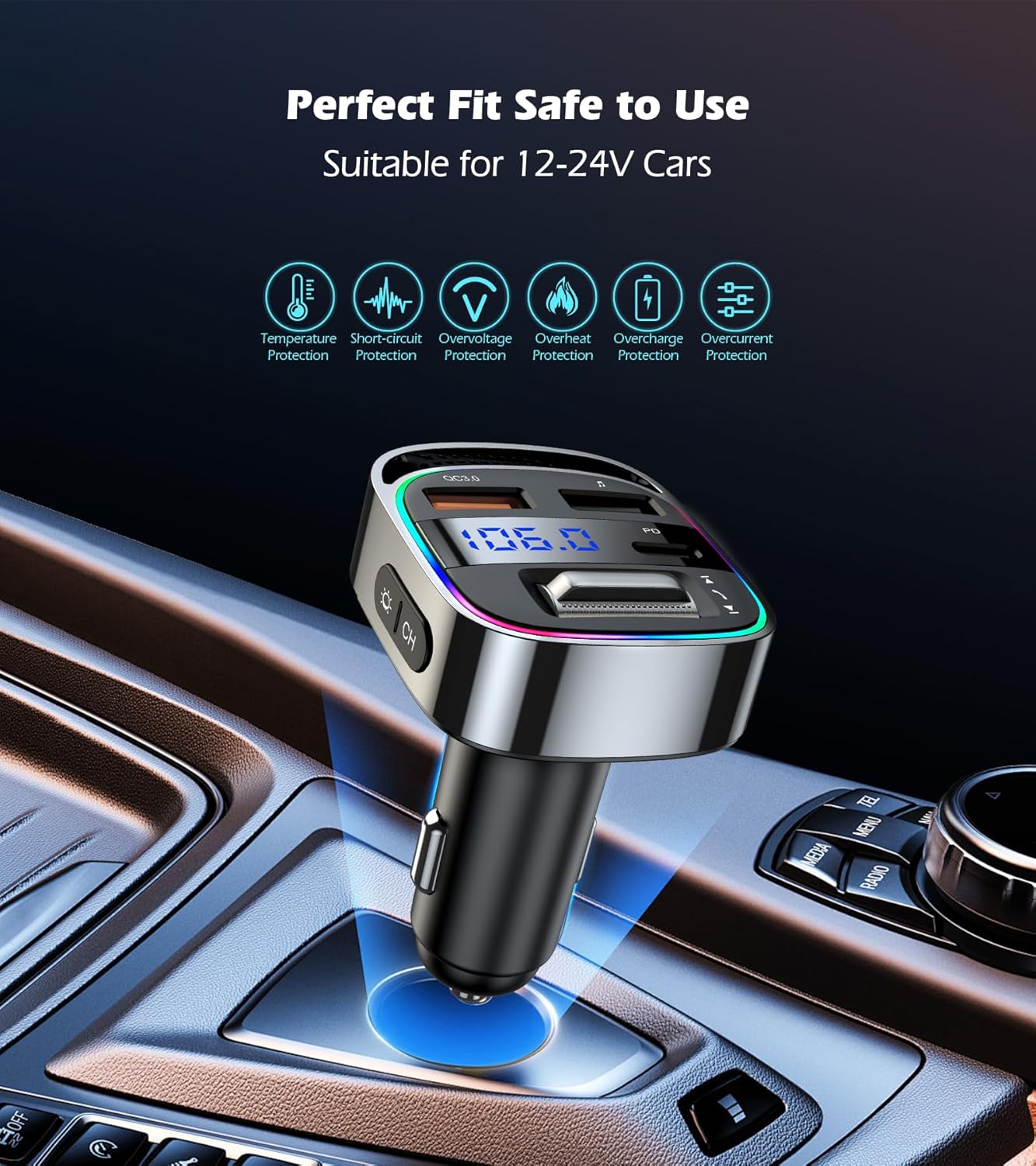 LIHAN 5.4 54W Bluetooth Car Adapter for Older Cars, PD Fast Charging FM Transmitter, Handsfree Call, Crystal Clear GPS