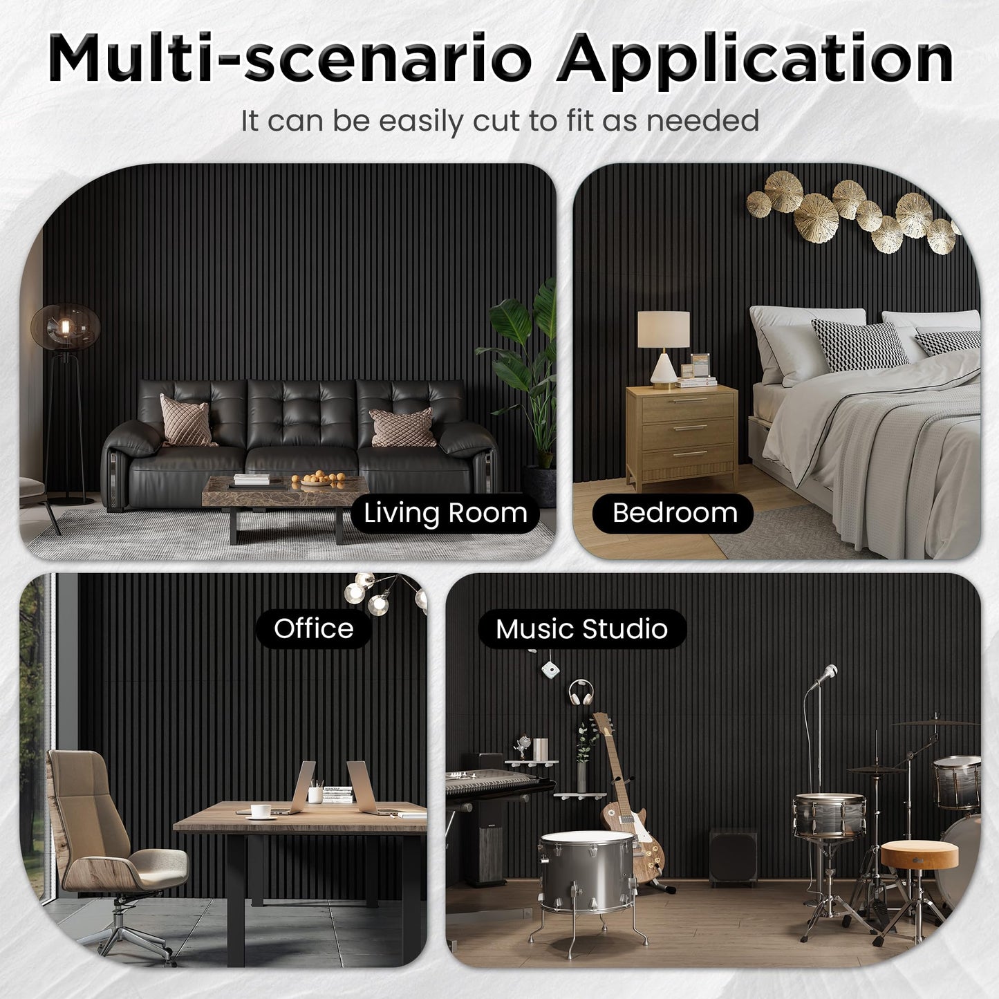 Smartstandard 8-Pack Bilayer Acoustic Wall Panels, 45.5''x23.6''x0.7'' Sound Dampening Panels, High-Density Polyester Fiber Noise Absorbing Panels for Wall Decor, Black