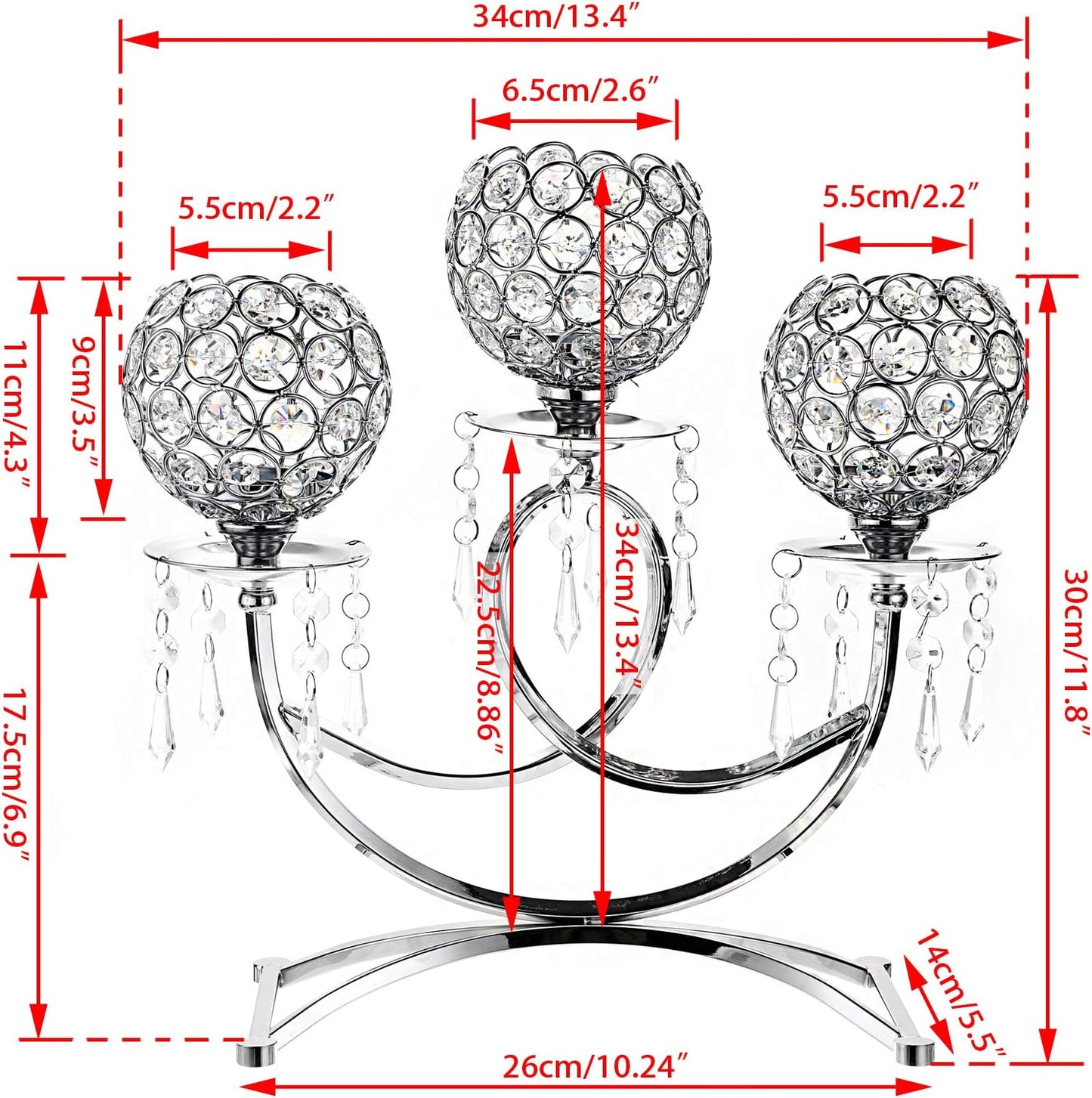 OwnMy Crystal Candle Holders - Elegant 3-Arms Tealight Candelabra for Weddings & Home Decor | Silver
