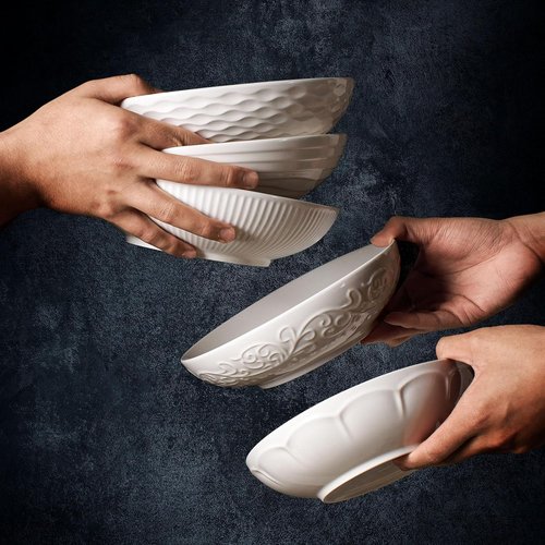 Artena Pasta Bowls Set of 4 - 32oz Ceramic Serving Bowls for Soup, Salad & Noodles | 8-Inch, Microwave & Dishwasher Safe