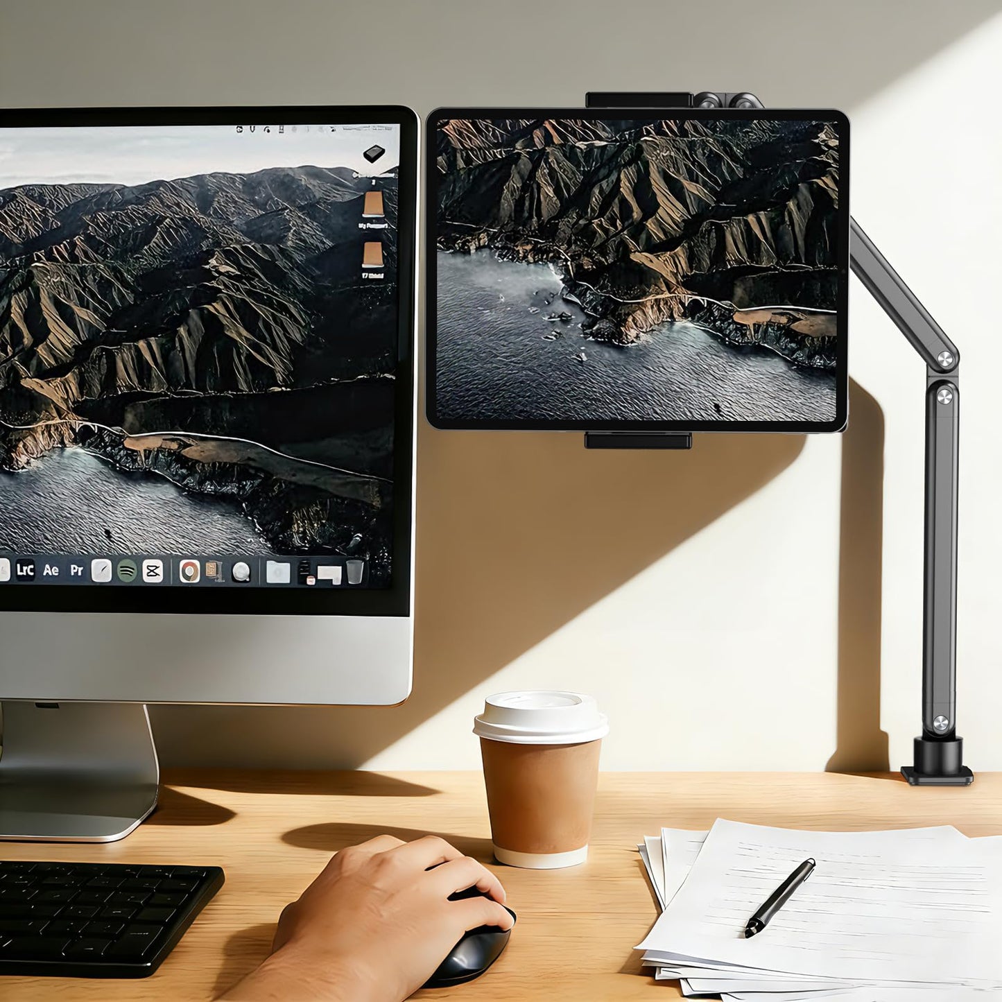 Urmust Tablet Stand for Desk, Adjustable iPad Holder for Bed, 360° Rotation, Sturdy Aluminum Tablet Arm Mount for 4.7"-15.6" iPad Pro/Air/Mini, iPhone, Galaxy Tab, for Kitchen, Work, Video Call