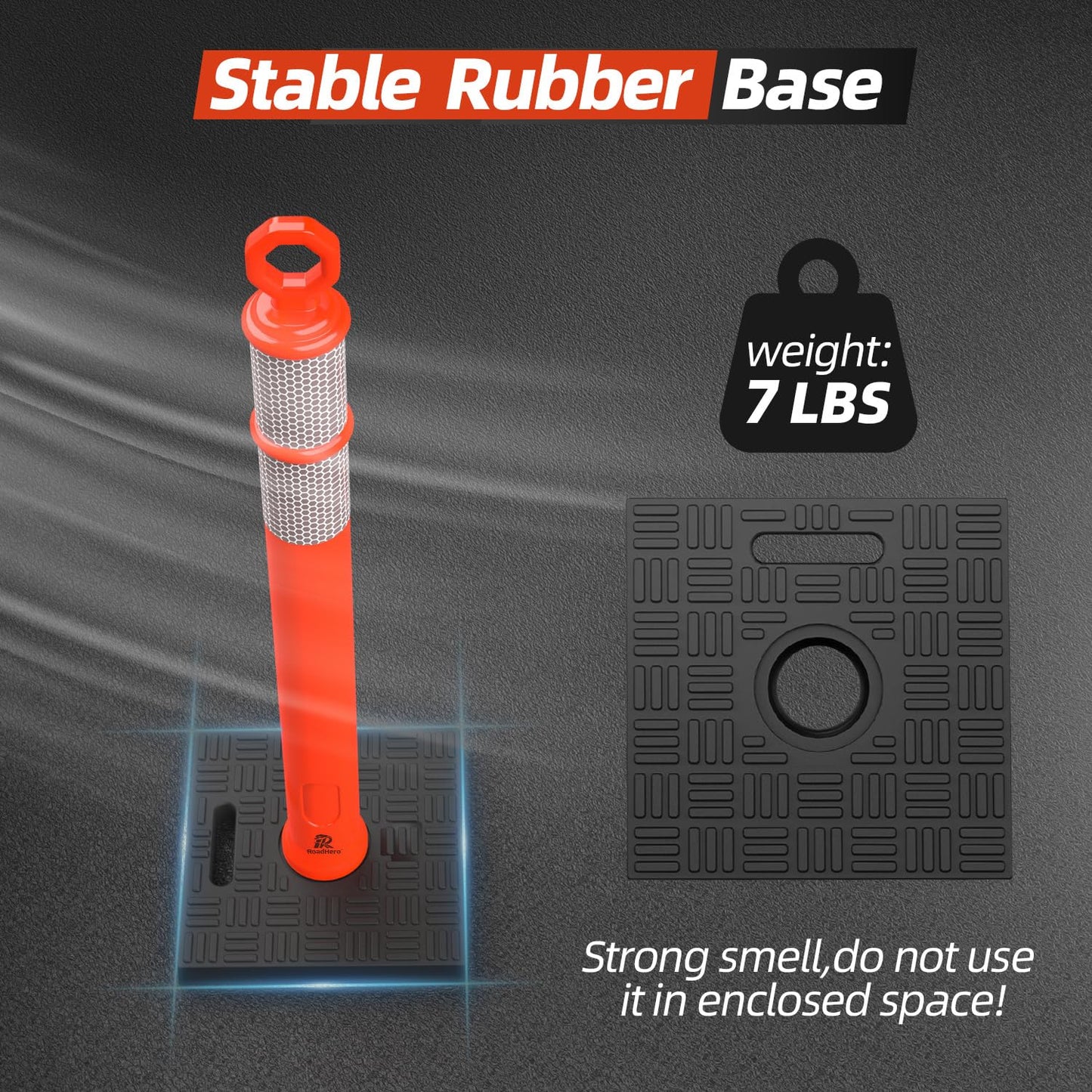 RoadHero 42 Inch Delineator Post with Base, Portable Orange Traffic Delineator Posts Cones with Reflective Collars for Parking Lots, Road Safety, Construction Events (6 Pack)