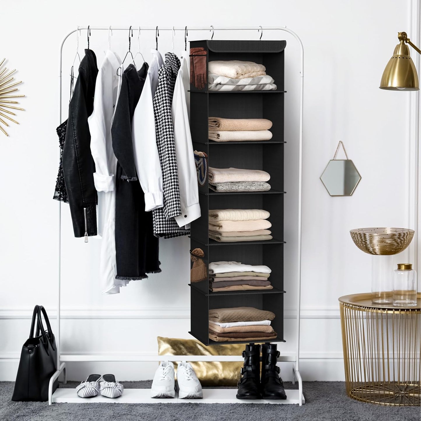 Simple Houseware 6-Shelf Hanging Closet Organizer - Space-Saving Storage Solution, Black