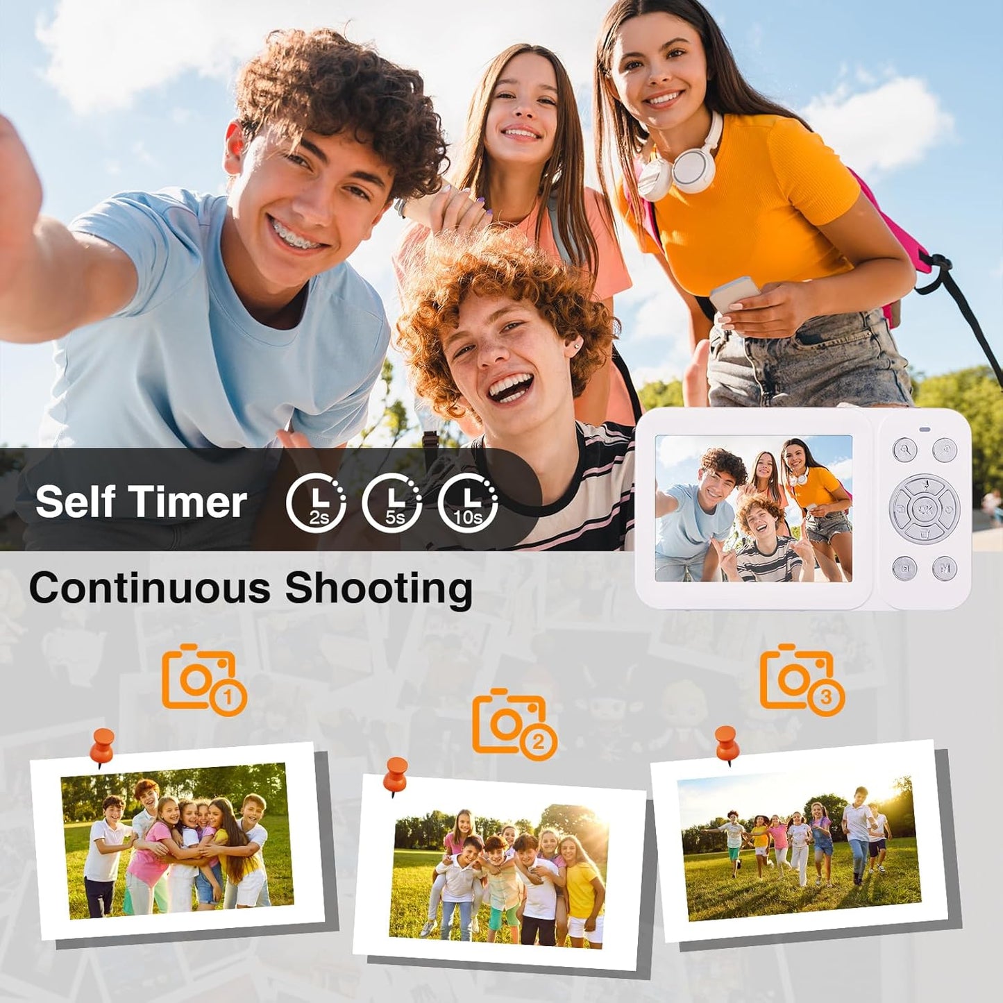 VisionX 4K 7-12, 64MP 32GB 18X 2 Digital Camera for Kids Ages Point and Shoot Digital Camera for Vlogging with SD Card