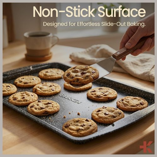 Gray Marble Bakeware Set - 10-Piece Nonstick Carbon Steel Baking Sheets & Pans | Space-Saving & Dishwasher Safe
